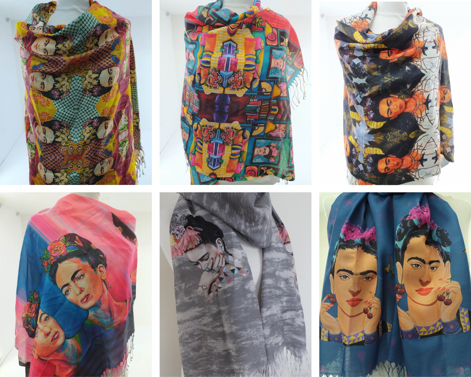 Sciarpa Frida Kahlo, Stole Frida Kahlo, Scialle Frida Kahlo, Accessorio Frida Kahlo, Scialle Sciarpa Mid-Century, Regalo di Compleanno Frida Kahlo per Donna