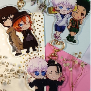 Anime pair keychains | soukoku keychain | satosugu keychain | killugon keychain | satosugu charms | bsd keychain | jjk keychain