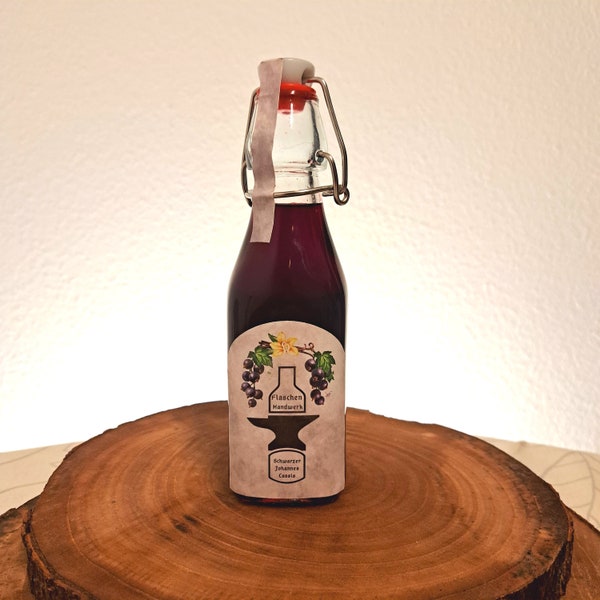 Cassis Likör, Schwarzer Johan 250ml, handgemacht, in wieder verwendbarer Bügelflasche