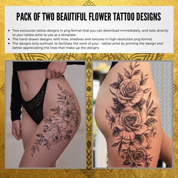 Get now this pack of two beautiful and sensual flower tattoo designs for the hip