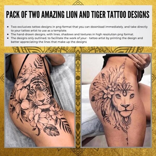 Pack of Two Incredible Lion and Tiger Tattoo Designs Choose - Etsy Pack of Two Incredible Lion and Tiger Tattoo Designs Choose - Etsy