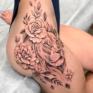 Get now this beautiful and sensual lion with flowers design for sensual and feminine women who are strong and determined on the inside.