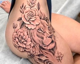 Get now this beautiful and sensual lion with flowers design for sensual and feminine women who are strong and determined on the inside.