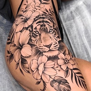 Get now this beautiful and sensual tiger with flowers design for sensual and feminine women who are strong and determined on the inside