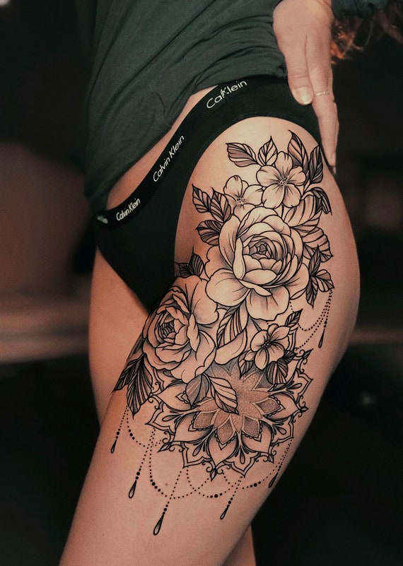 Get Now This Sensual Design of Flowers and Mandalas, This Tattoo Will  Exploit Your Most Feminine Side and It Will Make You Look Sexy - Etsy