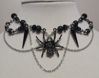 Gothic Spider Beaded Fairy Lava Stone Choker Necklace