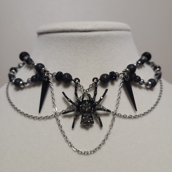 Gothic Spider Beaded Fairy Lava Stone Choker Necklace