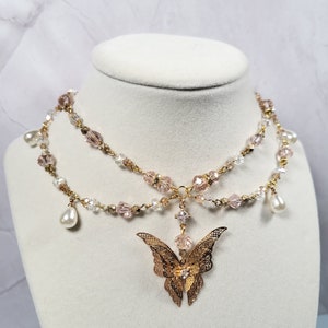 Dreamy Butterfly Beaded Necklace for Fairy Core Vibes - Y2K Pearl Statement Piece