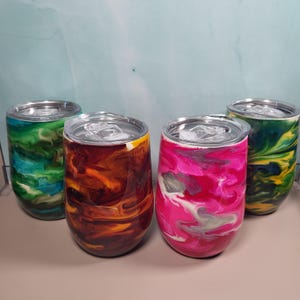 Colorful Marble Alcohol Ink Tumbler, Handmade 15 oz. Wine Tumbler Gift