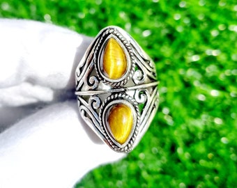 Zwei Stein Tigerauge 925 Sterling Silber Ring