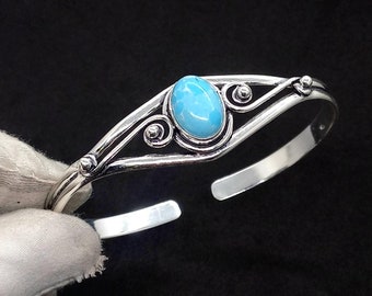 Handmade Larimar Cuff Bangle: Adjustable 925 Sterling Silver Bracelet