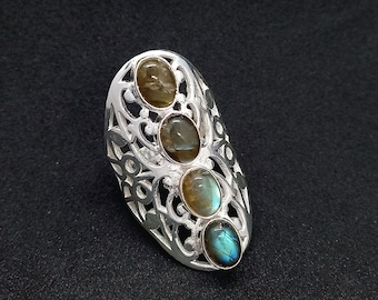 Handmade Sterling Silver Labradorite Ring: Blue Fire Statement Jewelry
