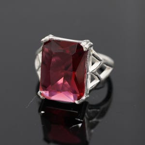 Bague rubis rose en argent sterling 925, pierres précieuses coupées coussin, bijoux faits main