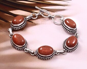 Handmade Sunstone Bracelet: 925 Sterling Silver Minimalist Gemstone