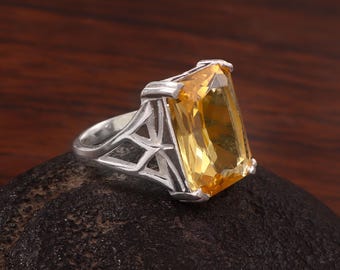 Citrine 925 Sterling Silver Ring, Handmade Gemstone Statement Jewelry