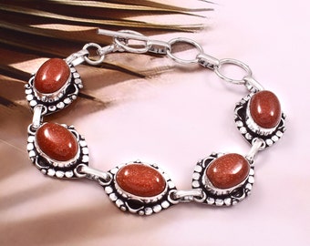 Handmade Sunstone 925 Sterling Silver Bracelet: Minimalist Gemstone Jewelry