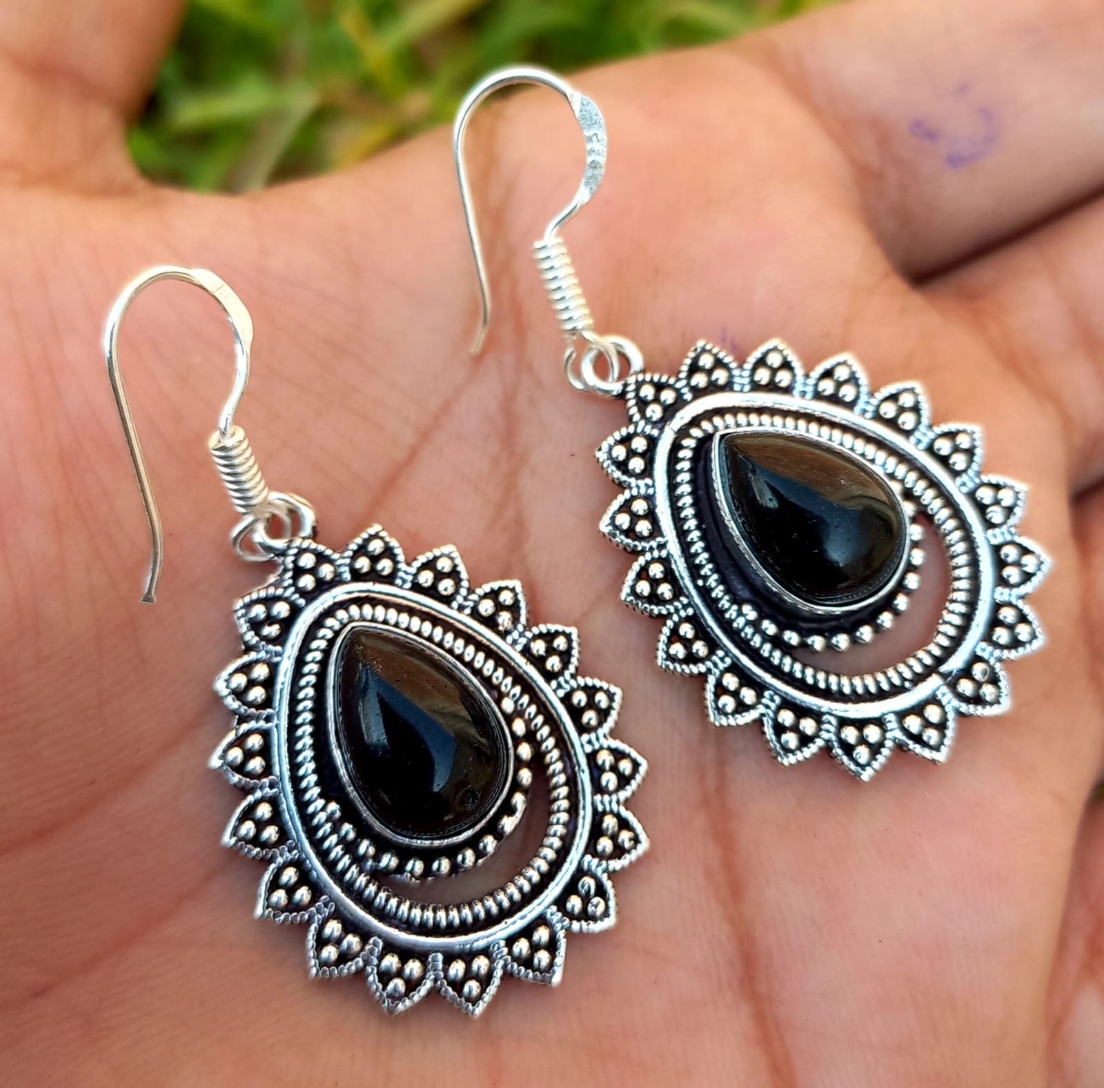 Give The Present ! 925 Silver Plated Faceted BLACK ONYX ECONOMIC Earrings 