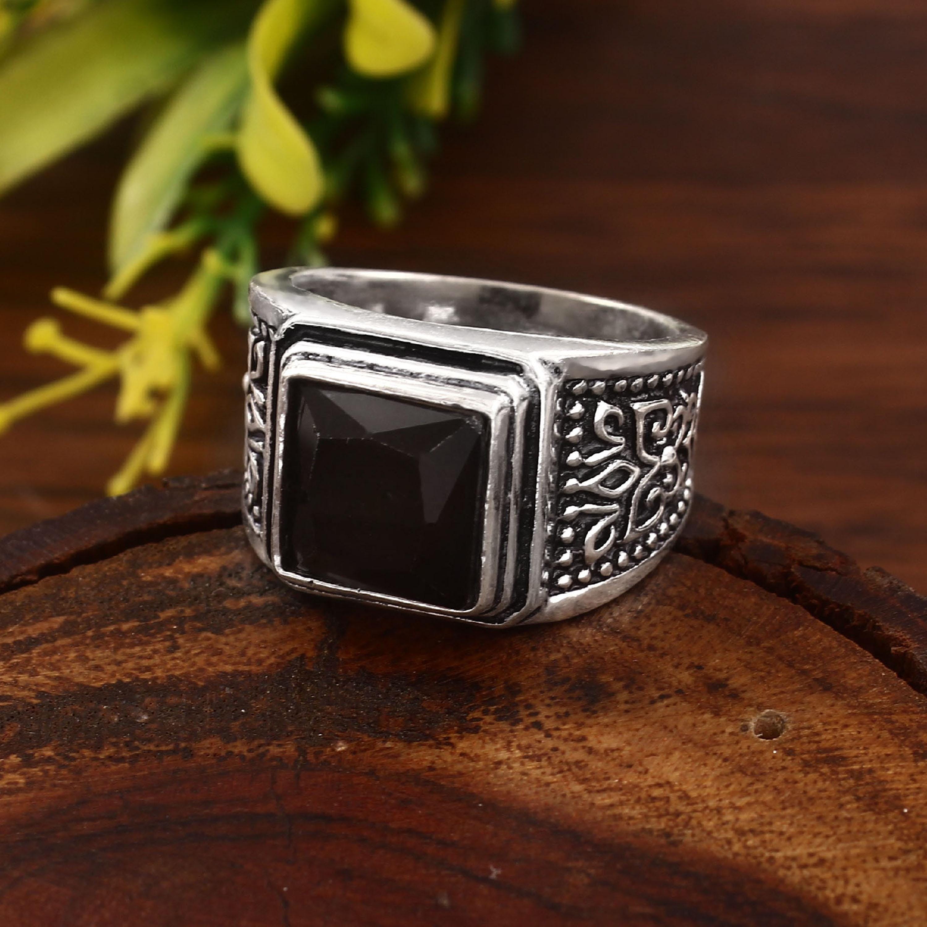 Square Black Onyx Sterling Silver Ring - Men