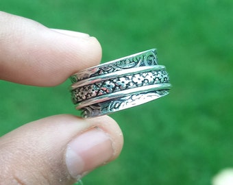 Bague toupie, bague fidget, bague bohème, bague de pouce, bague anti-inquiétude, bague en argent 925, bague tournante, bague femme, cadeau pour elle