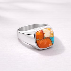 Auster Kupfer Türkis 925 Sterling Silber Ring Handgemachter Edelstein Herrenring