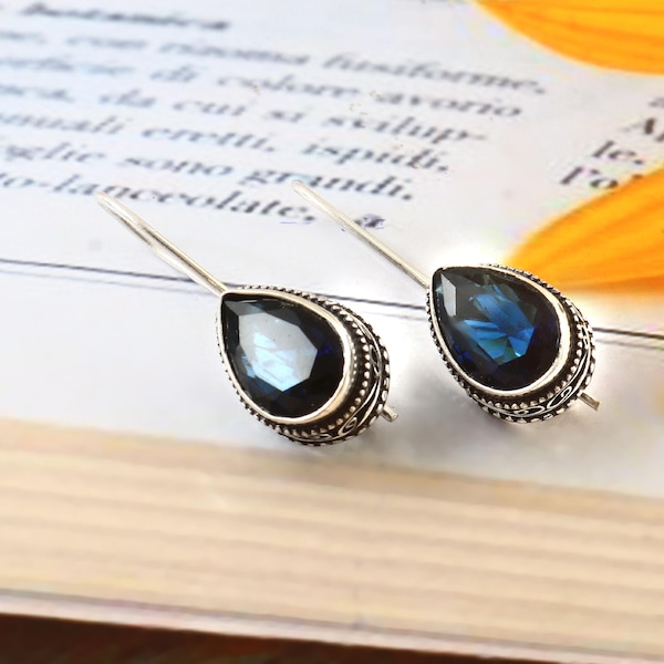 London Blue Topaz Earrings: Vintage 925 Sterling Silver, Handmade