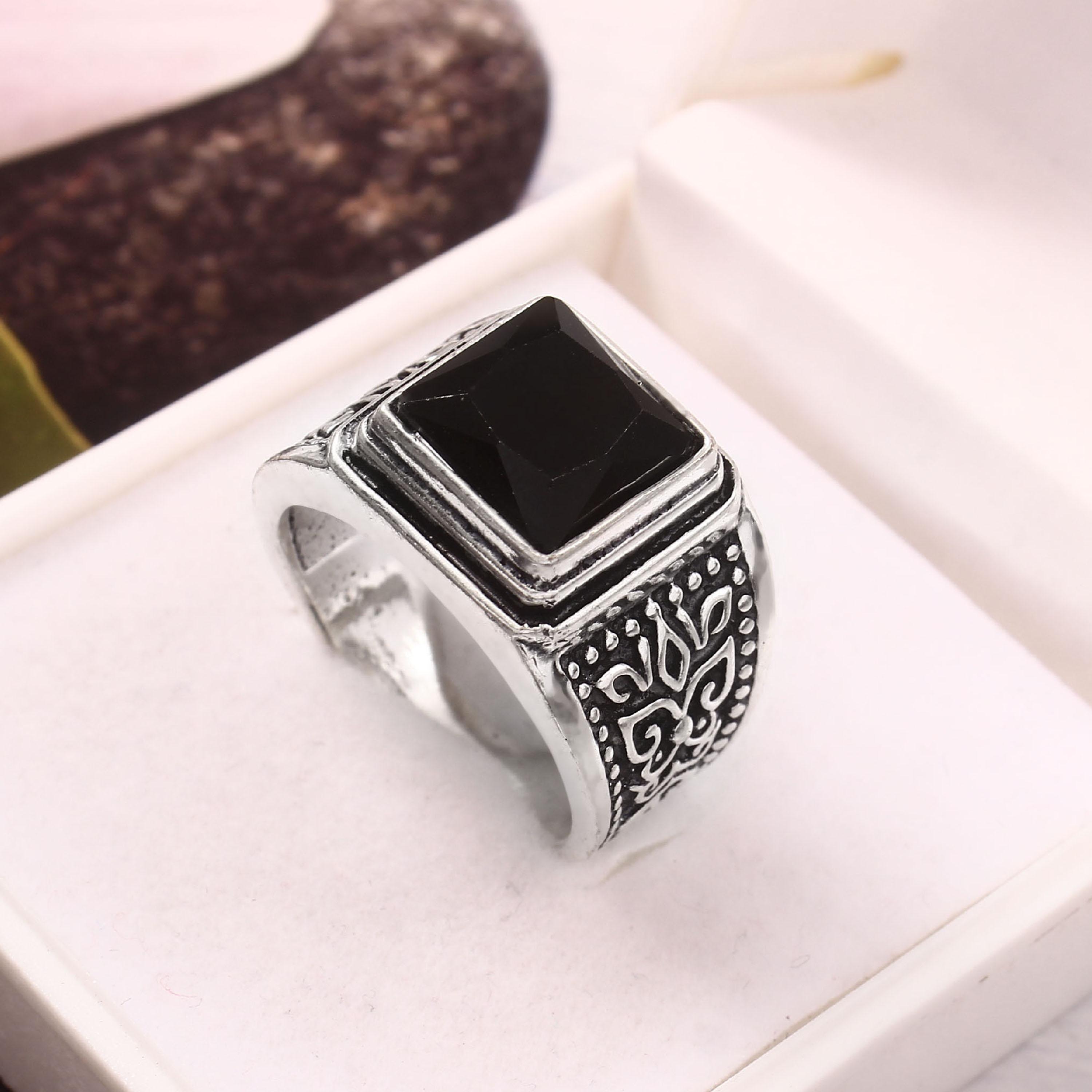 Square Black Onyx Sterling Silver Ring - Men's Statement Jewelry