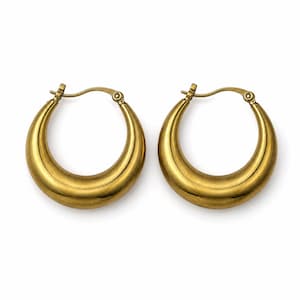 Handmade Brass Hoop Earrings, Chunky Crescent Dome, Modern Minimalist Statement Jewelry