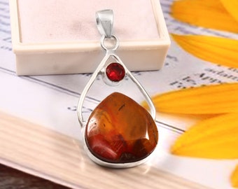 Mookaite Garnet Pendant, 925 Sterling Silver, Mookaite Pendant, Handmade Necklace, Gemstone Pendant, Gift For Her, Christmas Gift