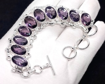 Natürliches Amethyst Armband: Handgefertigter 925 Sterling Silber Oval Edelstein Schmuck