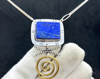 Handmade Lapis Lazuli 925 Sterling Silver Pendant Necklace