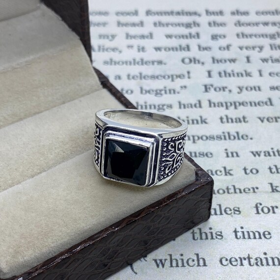 Square Black Onyx Sterling Silver Ring - Men's Statement Jewelry