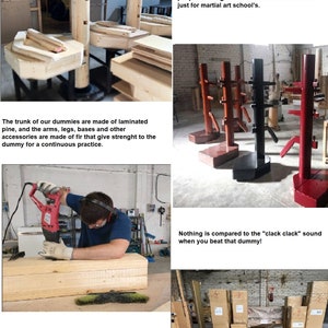 Wing Chun Wooden Dummy Con Base Chiusa - Manichino Allenamento Arti Marziali In Legno Di Pino - Foto 6