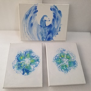 Blauer Schwan Set (2) 20cm x 10cm Blumen mit 23cm x 30cm Schwan