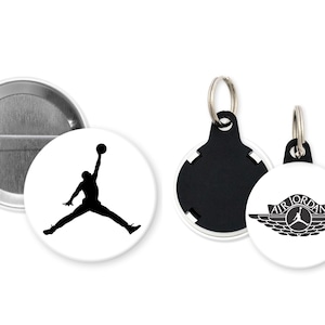 Llavero magnético con pin de Air Jordan, regalo de cumpleaños y favores de fiesta de Michael Jordan Jump Man de la NBA, insignia de cordón con botón Pinback imagen 1