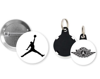 Air Jordan Pin Magnet Keychain, NBA Michael Jordan Jump Man Birthday Gift and  Party Favors, Pinback Button Lanyard Badge