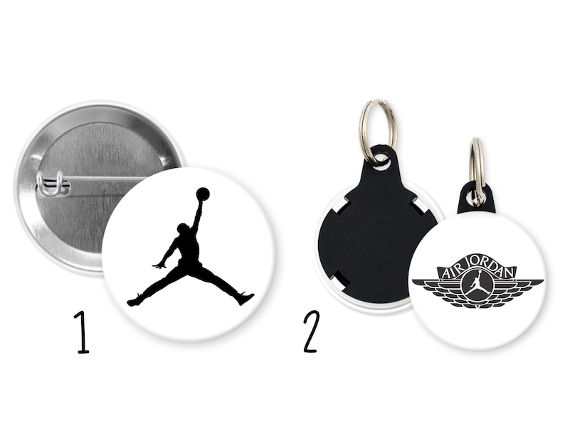 Llavero magnético con pin de Air Jordan, regalo de cumpleaños y favores de fiesta de Michael Jordan Jump Man de la NBA, insignia de cordón con botón Pinback imagen 2