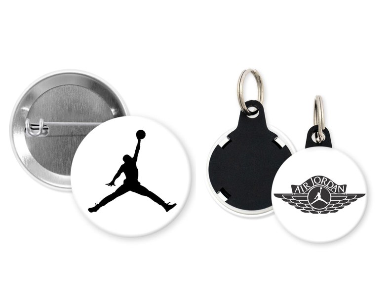 Llavero magnético con pin de Air Jordan, regalo de cumpleaños y favores de fiesta de Michael Jordan Jump Man de la NBA, insignia de cordón con botón Pinback imagen 1