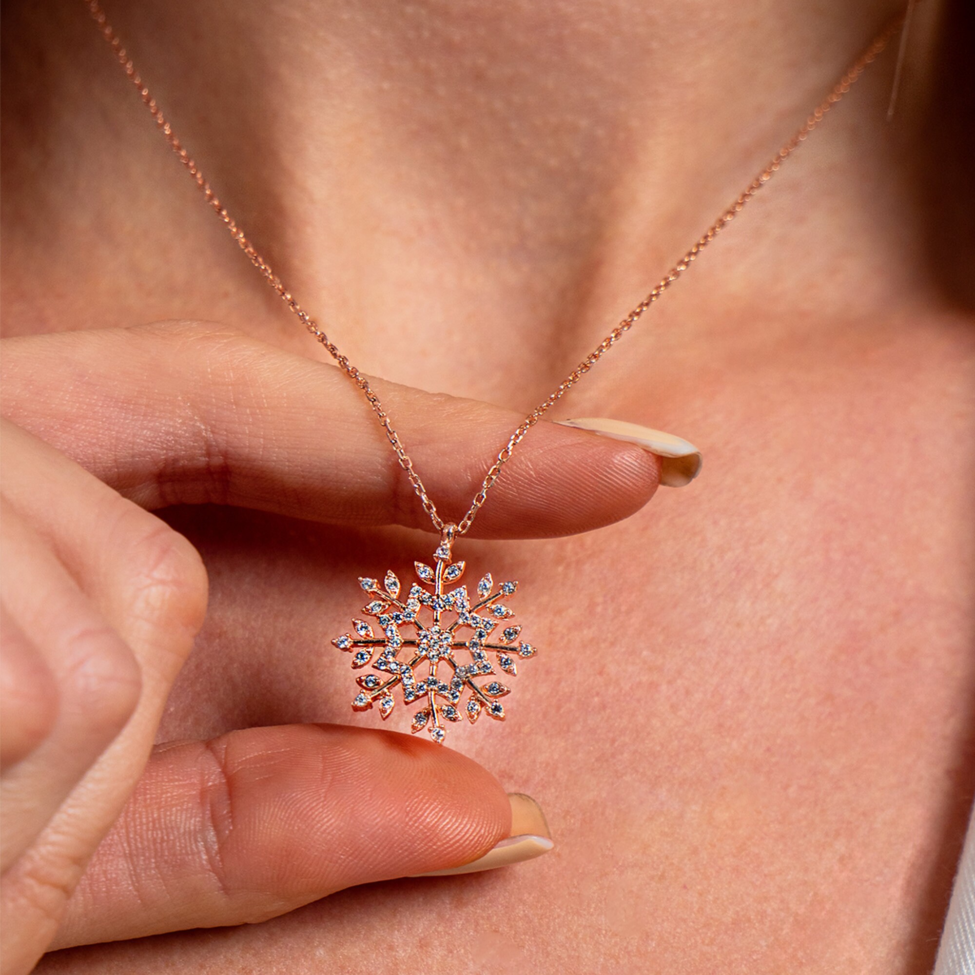 BiBeary Collana Fiocco Di Neve In Argento 925 Con Zirconia CZ - Gioiello Invernale 45 Cm, Regalo Di Natale Per Donna, Confezione Regalo