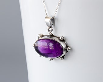 REAL 925 Sterling Silver Purple Amethyst Pendant Necklace | Gift For Her