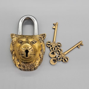Lion Brass Padlock: Antique Temple Lock with Key