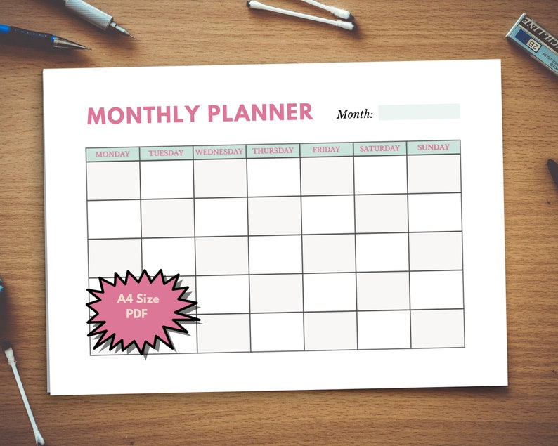 Blank Monthly Planner Printables Instant Download Printable Monthly ...