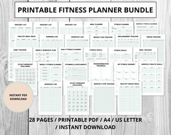 Weight Loss Journal, Fitness Planner Printable,  Wellness Journal, Fitness Journal, Workout Planner, Printable Fitness Bundle, -.Planner