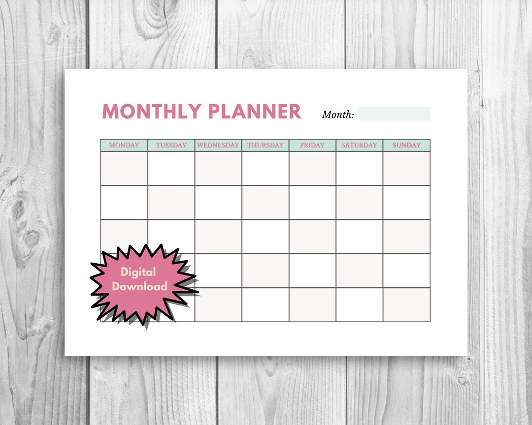 Blank Monthly Planner Printables Instant Download Printable Monthly ...