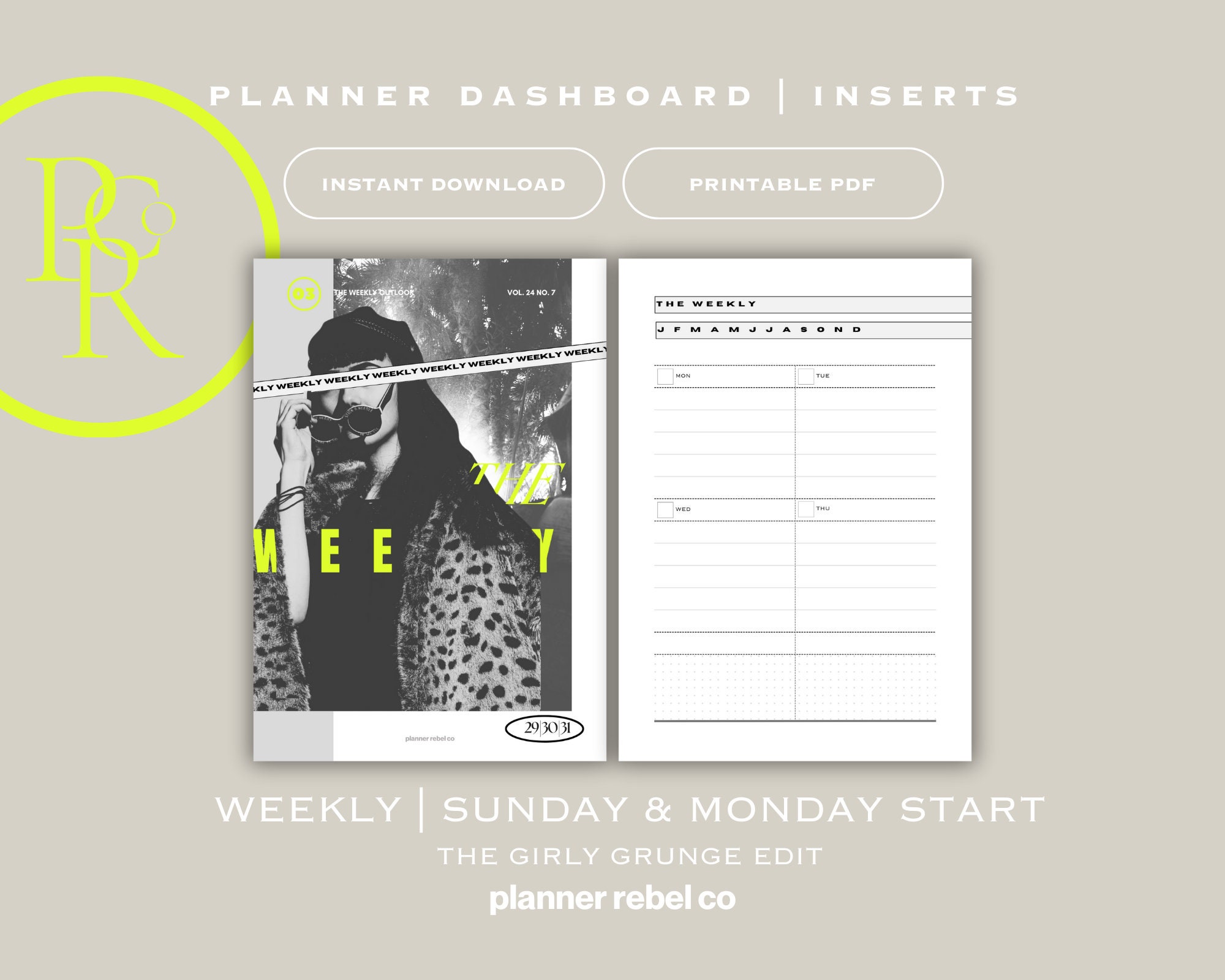 A5 Planner Dashboard Planner Inserts Planning Bundle Girly Grunge ...