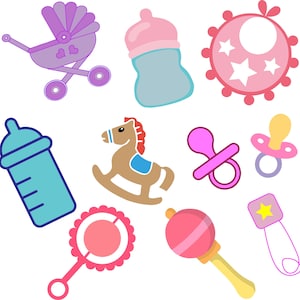 pakiet artykułów dla niemowląt clipart, zabawki dla niemowląt, cyfrowy podajnik plików dla niemowląt, noworodek, pakiet prezentowy dla noworodka, podajnik pokarmu dla niemowląt, świeże owoce, smoczek
