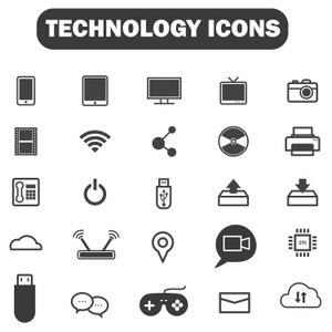 Iconos de tecnología Iconos de electrónica Iconos de gadgets electrónicos Iconos de computadora Pegatina gráficos digitales descarga instantánea Accesorios SVG