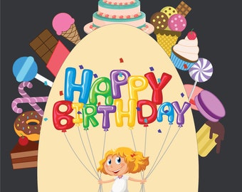 Clipart d’anniversaire Joyeux anniversaire SVG anniversaire Bannières fête clipart Cadeaux d’anniversaire pour enfants Ballon, bunting cupcake clipart Utilisation commerciale