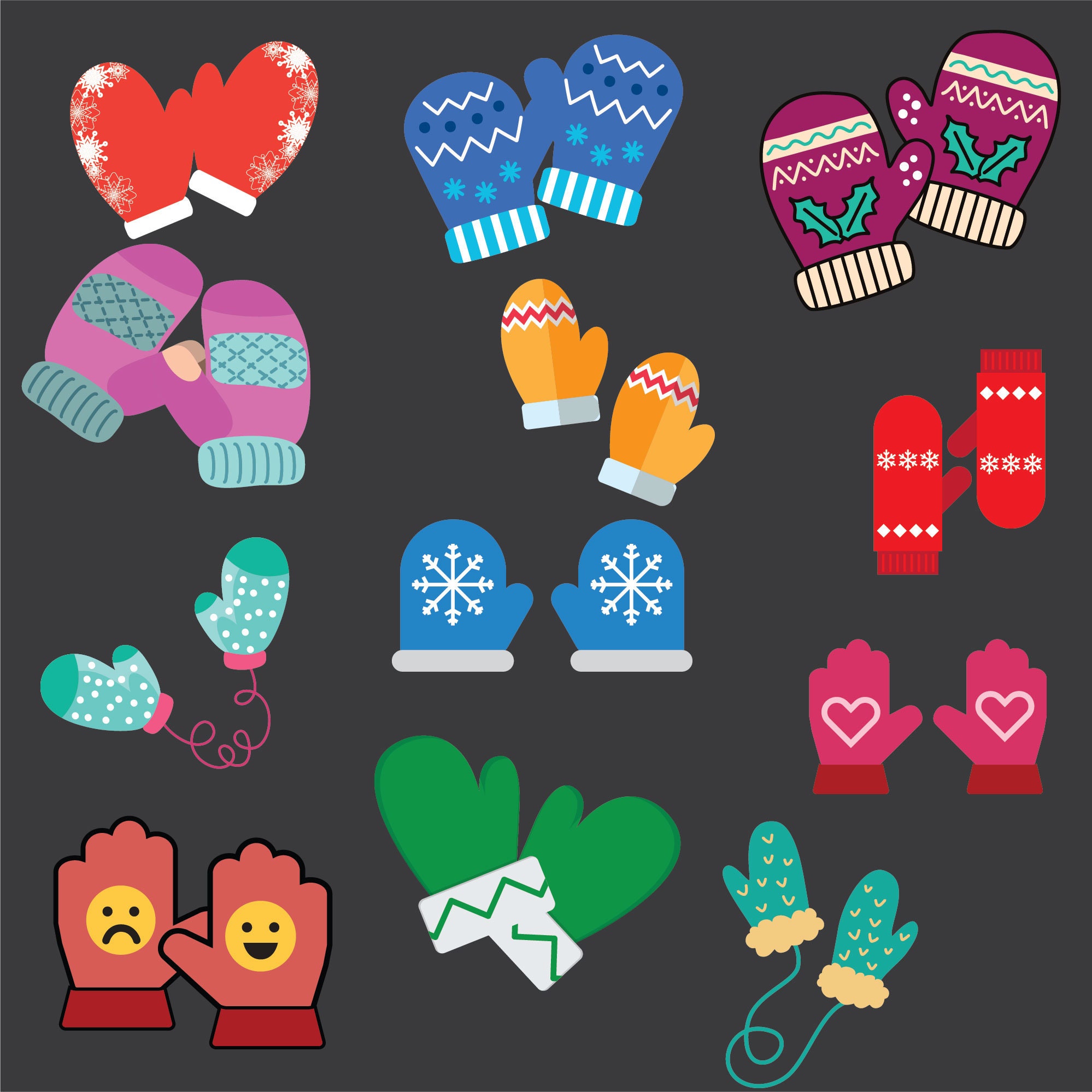 Mitten Clipart Gloves Clipart baby Gloves Winter Mittens Etsy