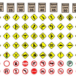 pak van 78 gemeenschappelijke verkeersborden, Clipart, wegen Vector, straatnaamborden, verkeersbord pictogrammen voor projecten en prints, hoge kwaliteit download