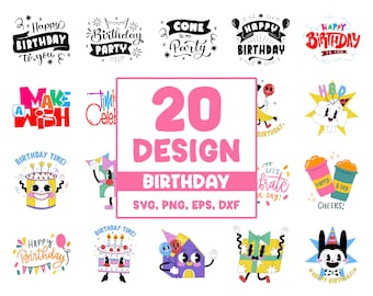 Feliz cumpleaños svg paquete mano con letras / cumpleaños svg / fiesta de cumpleaños svg / pastel de cumpleaños svg / fiesta de cumpleaños svg png / imágenes prediseñadas de cumpleaños